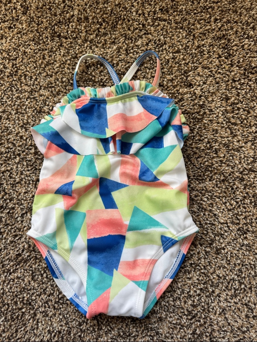 Gymboree Girls Coral Teal Navy Lime Geometric Ruffle One-Piece Swimsuit